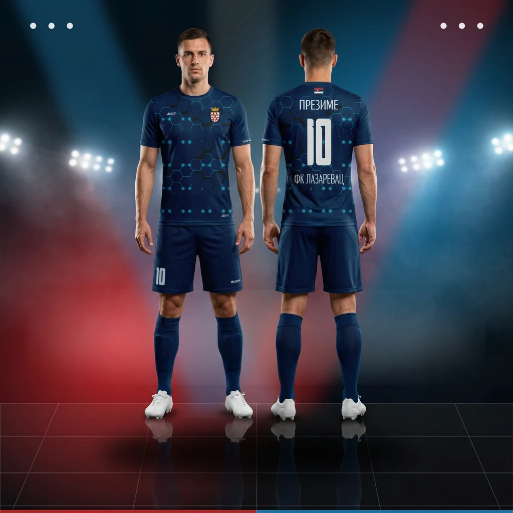 Fudbalski dres, šorc i štucne Sportex — model 19, prednji i zadnji prikaz na fudbalerima