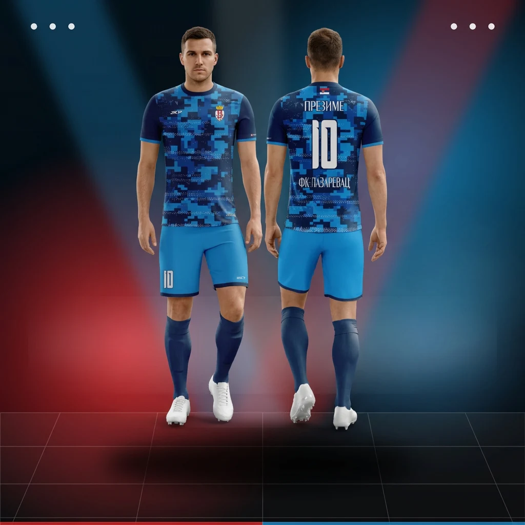 Fudbalski dres, šorc i štucne Sportex — model 21, prednji i zadnji prikaz na fudbalerima