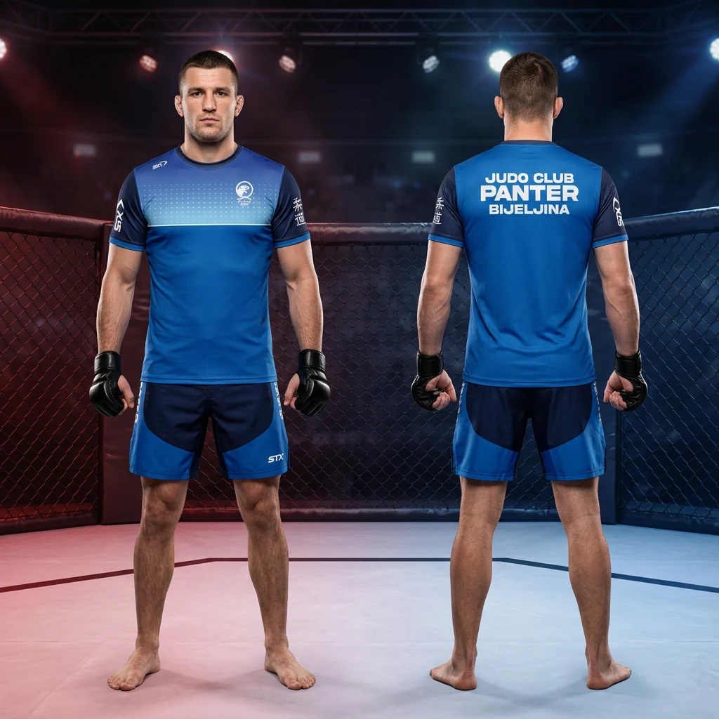 MMA sportski komplet Sportex — model 12, prednji i zadnji prikaz opreme na borcima u oktagonu