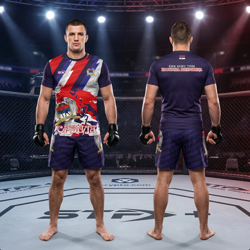 MMA sportski komplet Sportex — model 14, prednji i zadnji prikaz opreme na borcima u oktagonu