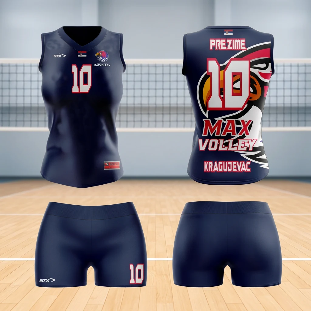 Odbojkaški dres i šorc Sportex — model 11, prednji i zadnji prikaz klupskog kompleta na odbojkaškom terenu
