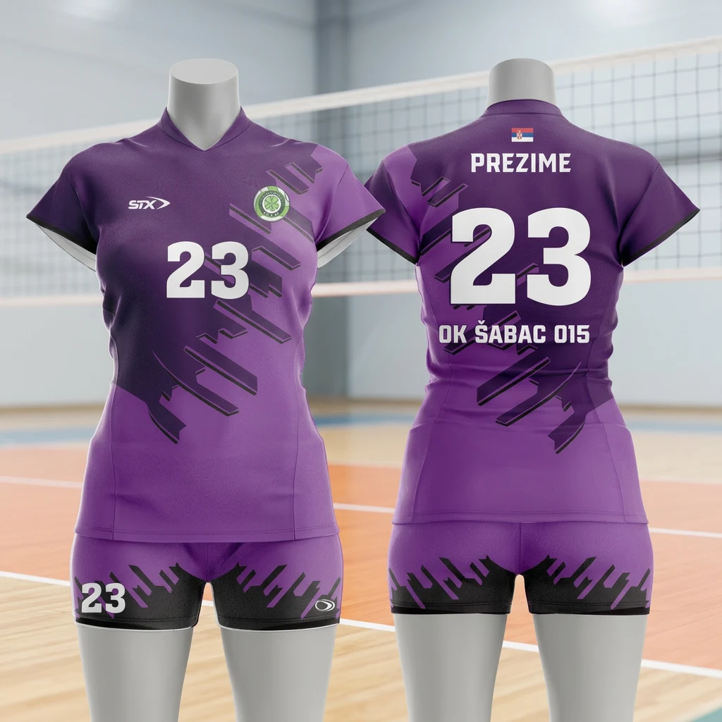 Odbojkaški dres i šorc Sportex — model 16, prednji i zadnji prikaz klupskog kompleta na odbojkaškom terenu