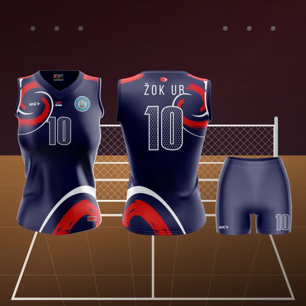 Odbojkaški dres i šorc Sportex — model 8, prednji i zadnji prikaz klupskog kompleta na odbojkaškom terenu